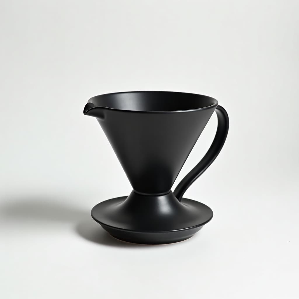 Obraz wygenerowany przez AI: matowy czarny ceramiczny dripper do kawy przelewowej